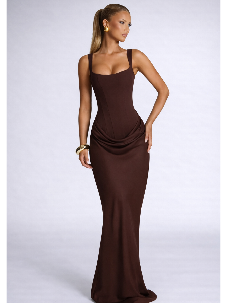 Vestido Largo con Corsé Estructurado y Escote Cuadrado – Mia