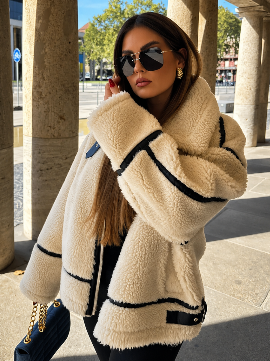 Chaqueta Femenina Afelpada Teddy con Detalles en Cuero – Oslo