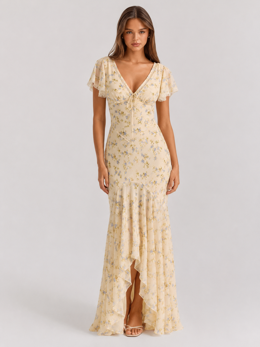 Vestido Largo Floral con Manga Princesa – Jamylle