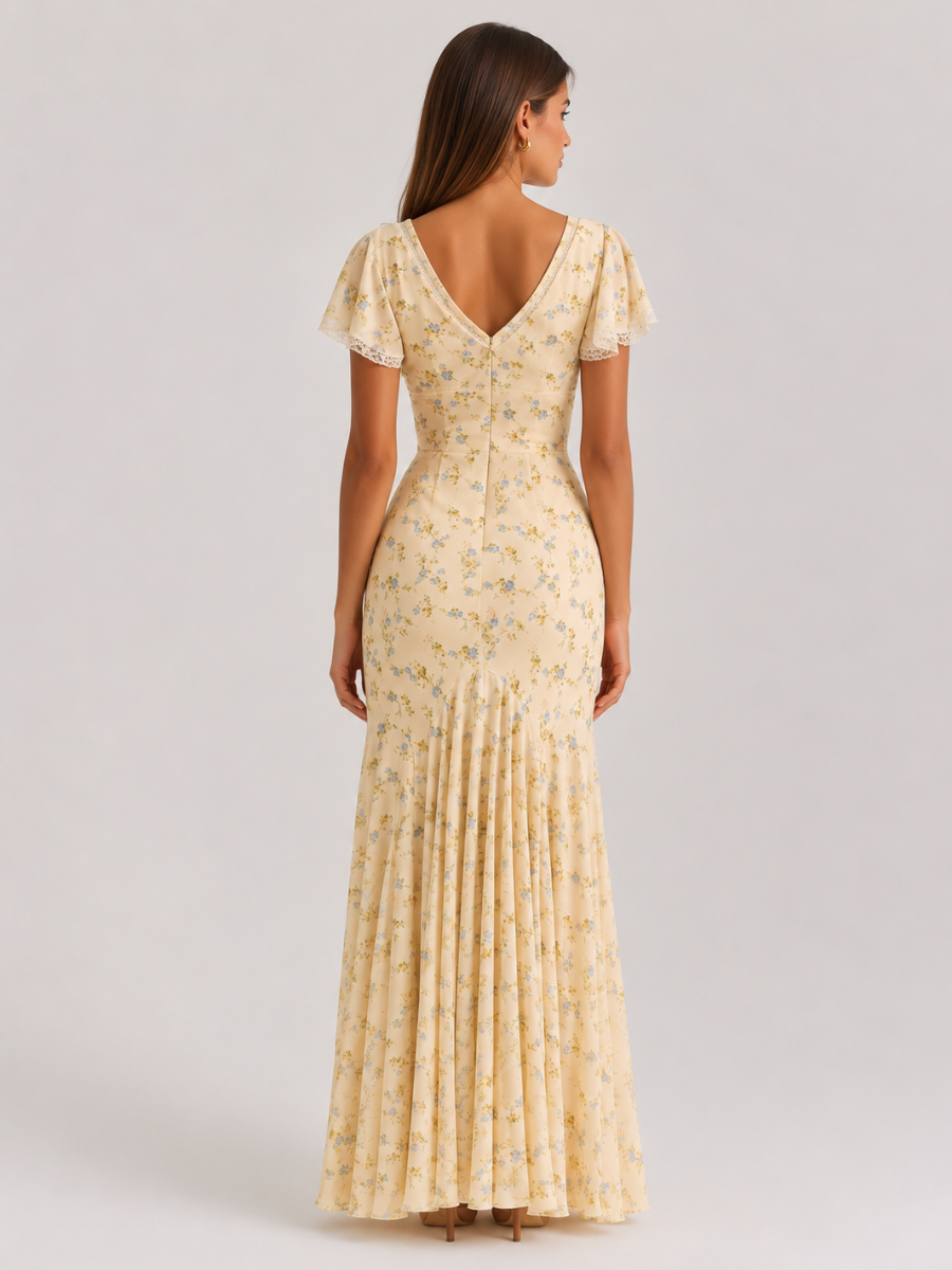 Vestido Largo Floral con Manga Princesa – Jamylle