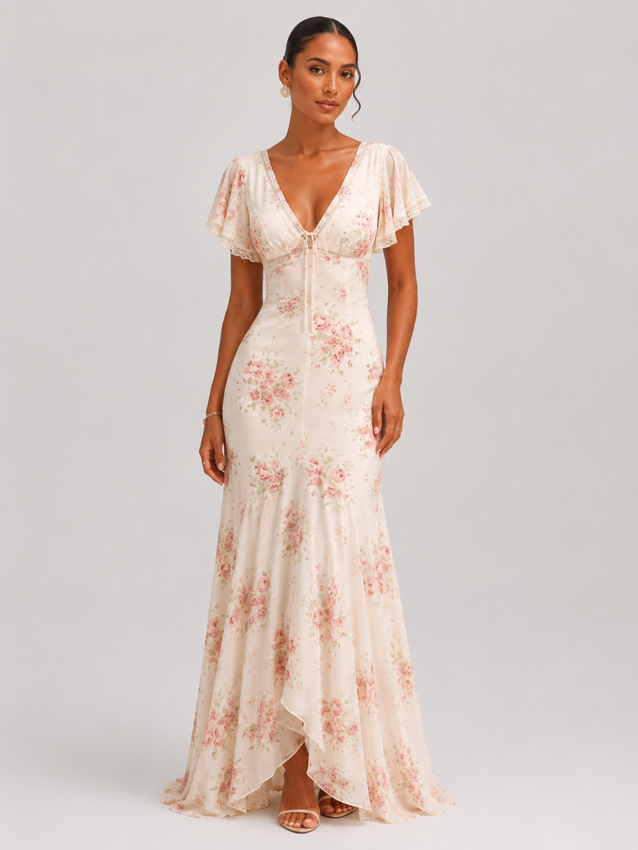 Vestido Largo Floral con Manga Princesa – Jamylle