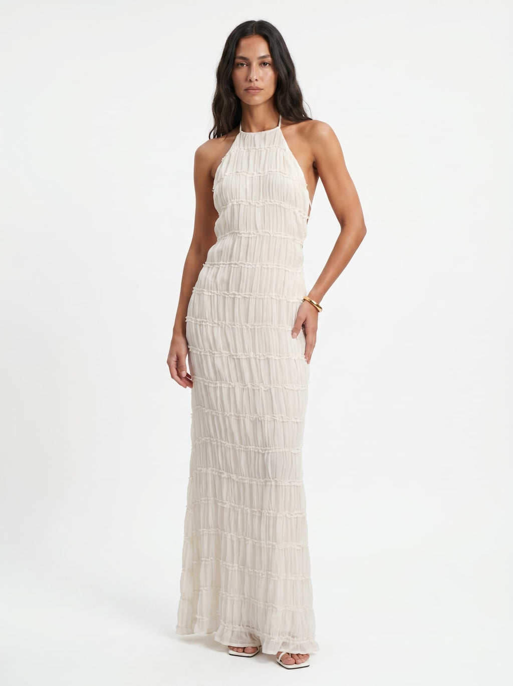 Vestido Largo Cuello Alto con Textura en Relieve y Espalda Descubierta - Anacapri