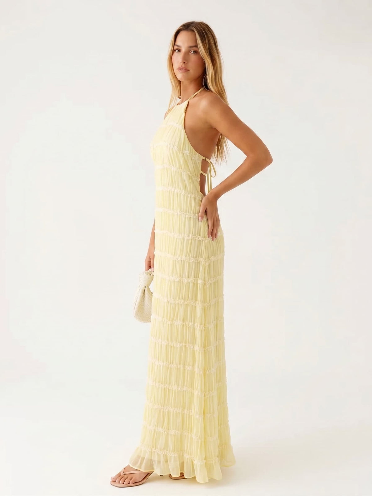 Vestido Largo Cuello Alto con Textura en Relieve y Espalda Descubierta - Anacapri
