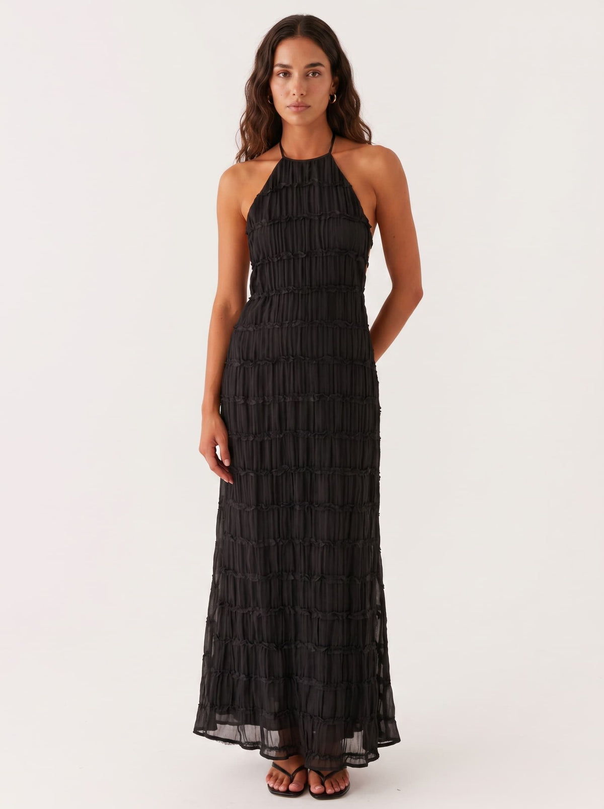 Vestido Largo Cuello Alto con Textura en Relieve y Espalda Descubierta - Anacapri