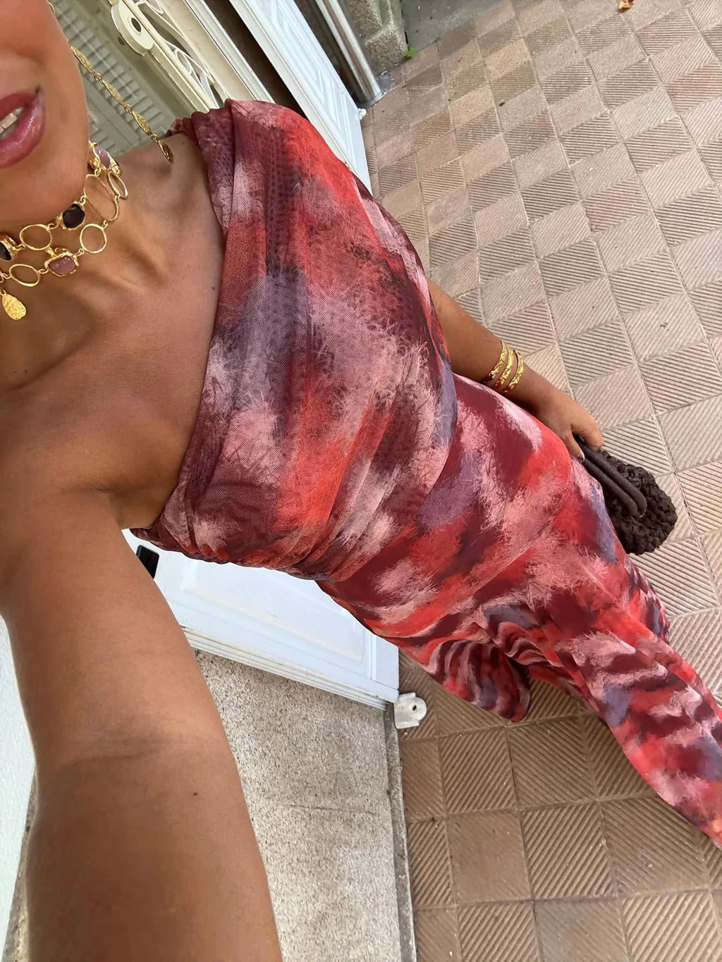 Vestido Femenino Largo Escote Bardot de Chiffón con Drapeado – Umbria
