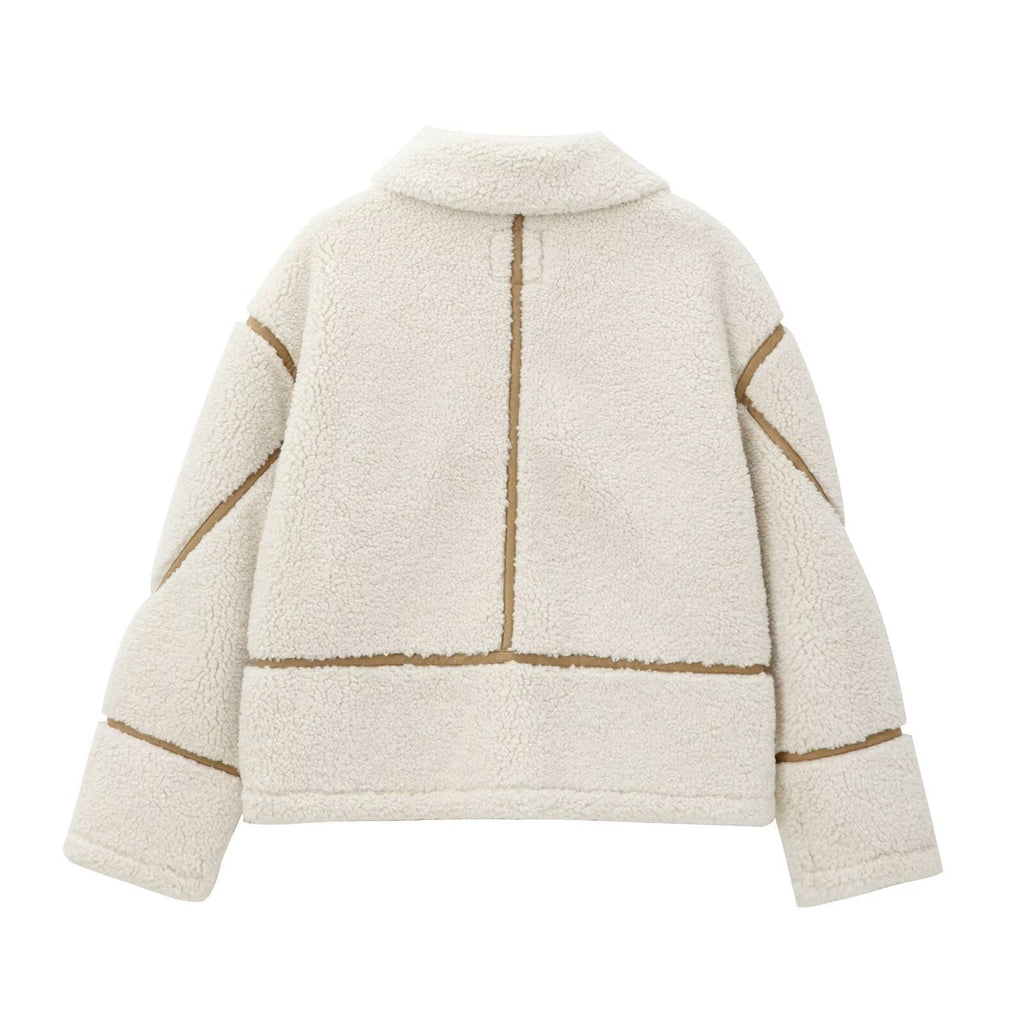 Chaqueta Femenina Afelpada Teddy con Detalles en Cuero – Oslo