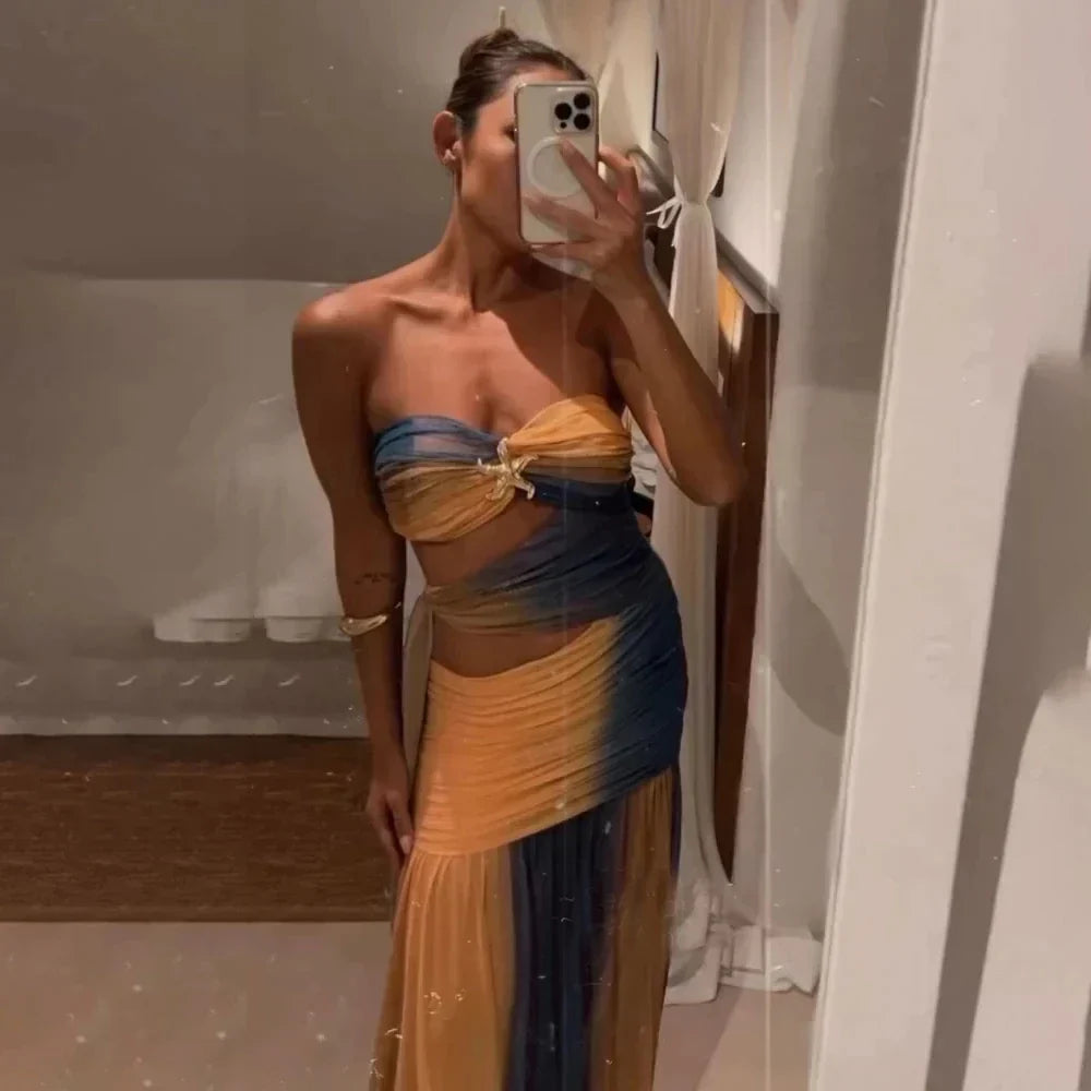 Vestido Largo Strapless Degradé con Cut-Out – Maresia