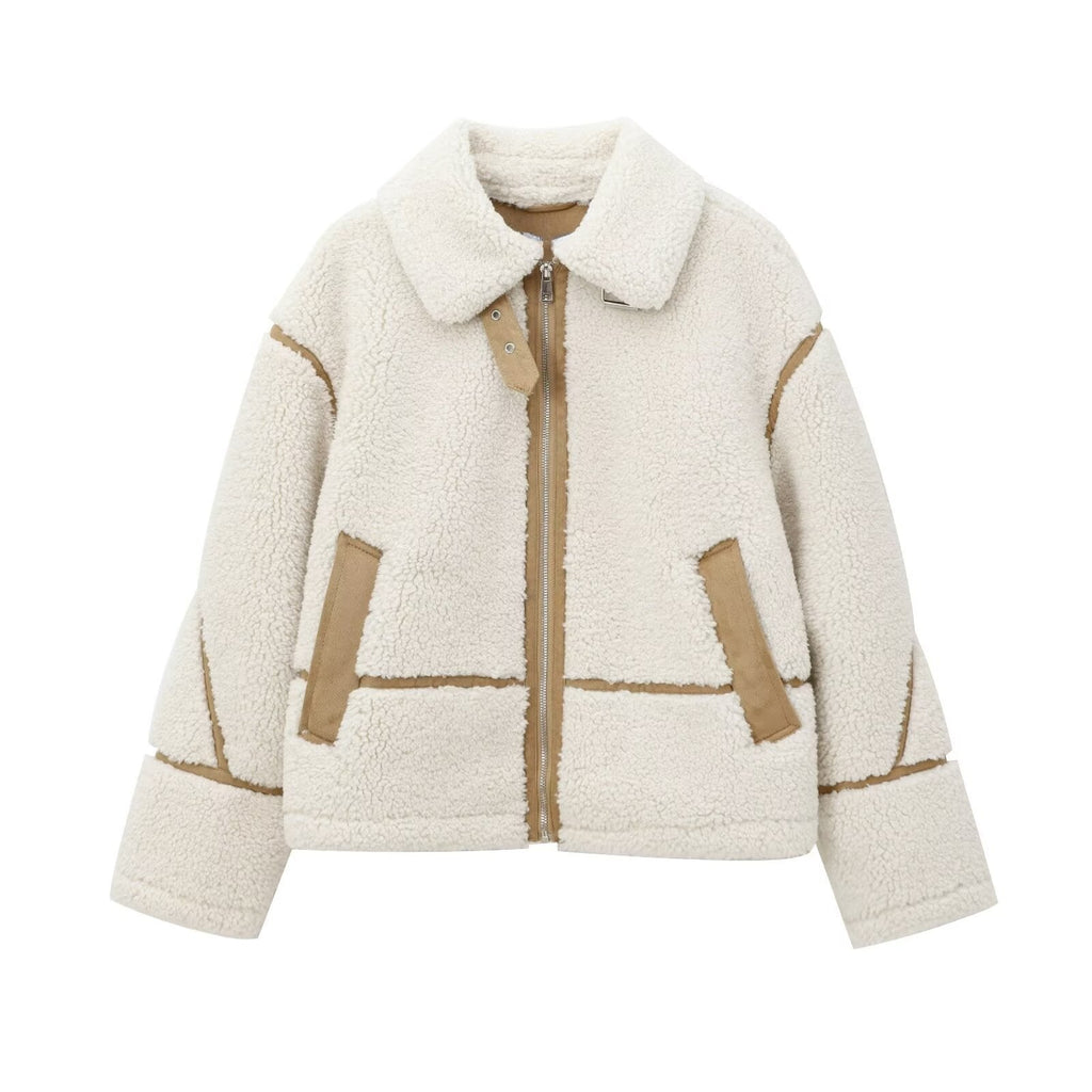 Chaqueta Femenina Afelpada Teddy con Detalles en Cuero – Oslo