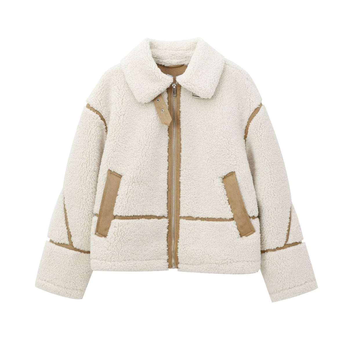 Chaqueta Femenina Afelpada Teddy con Detalles en Cuero – Oslo