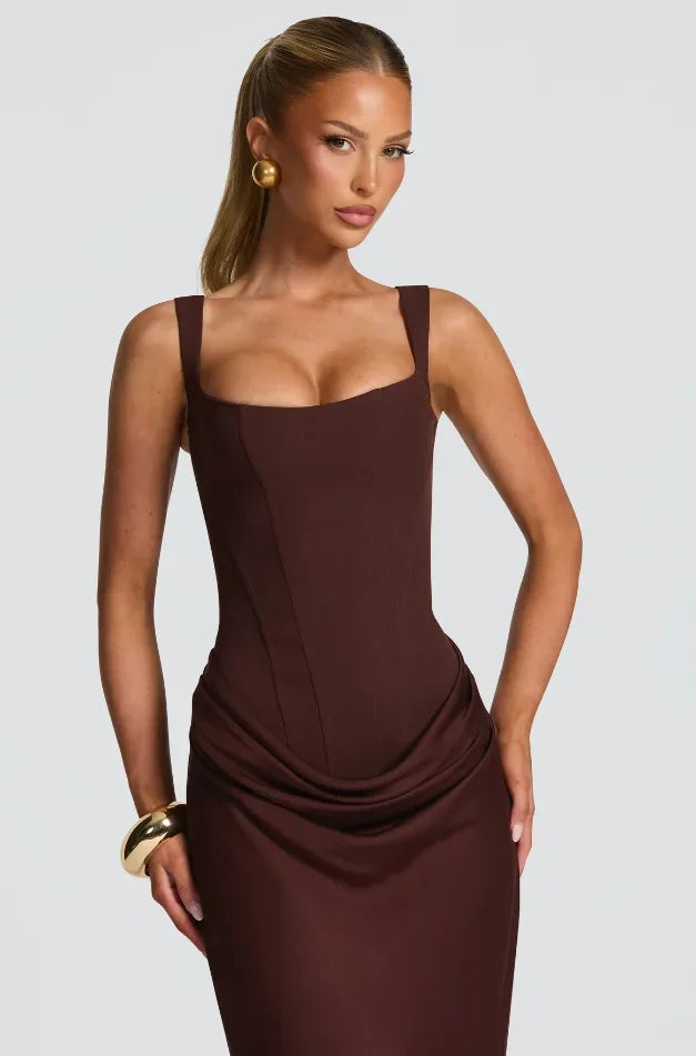 Vestido Largo con Corsé Estructurado y Escote Cuadrado – Mia