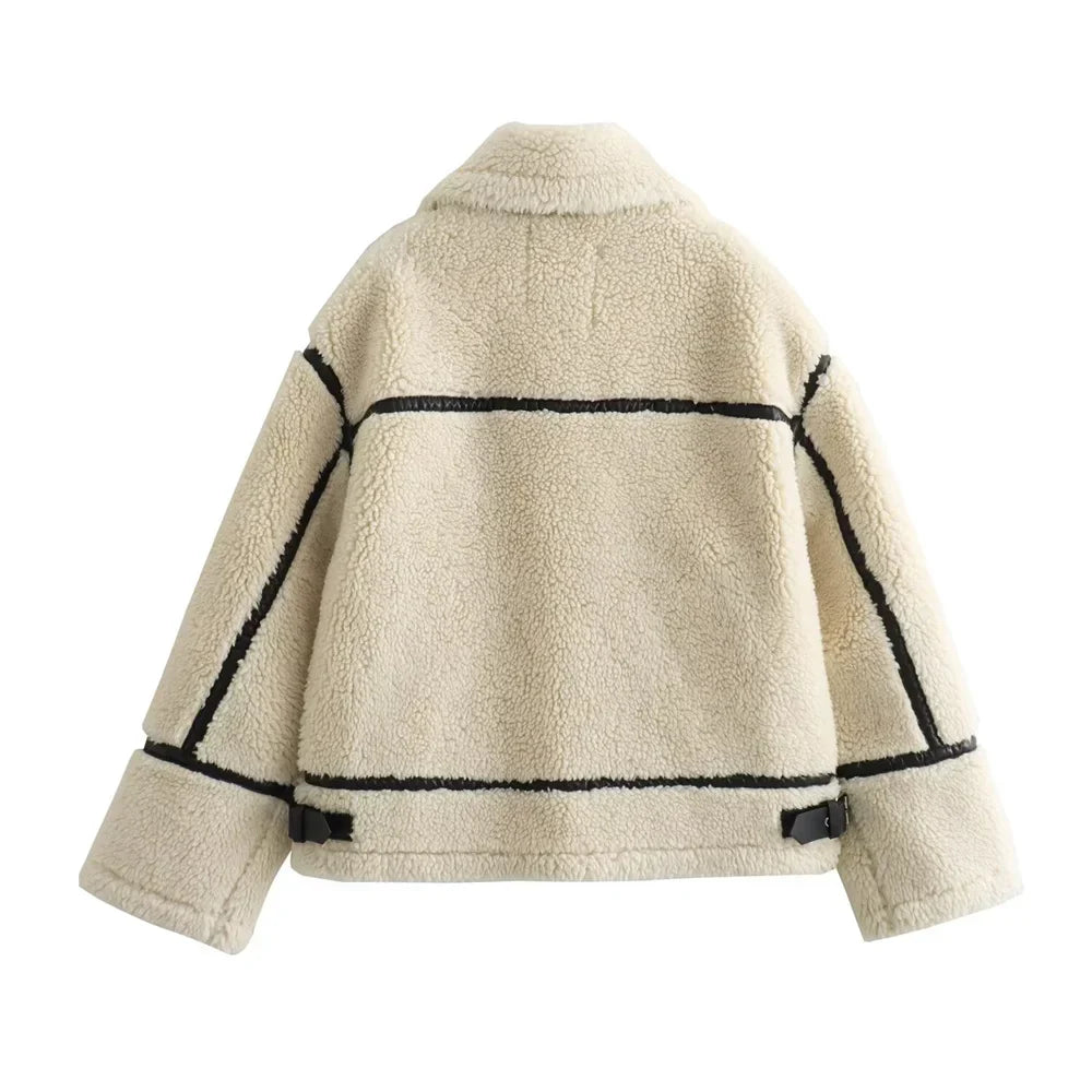 Chaqueta Femenina Afelpada Teddy con Detalles en Cuero – Oslo