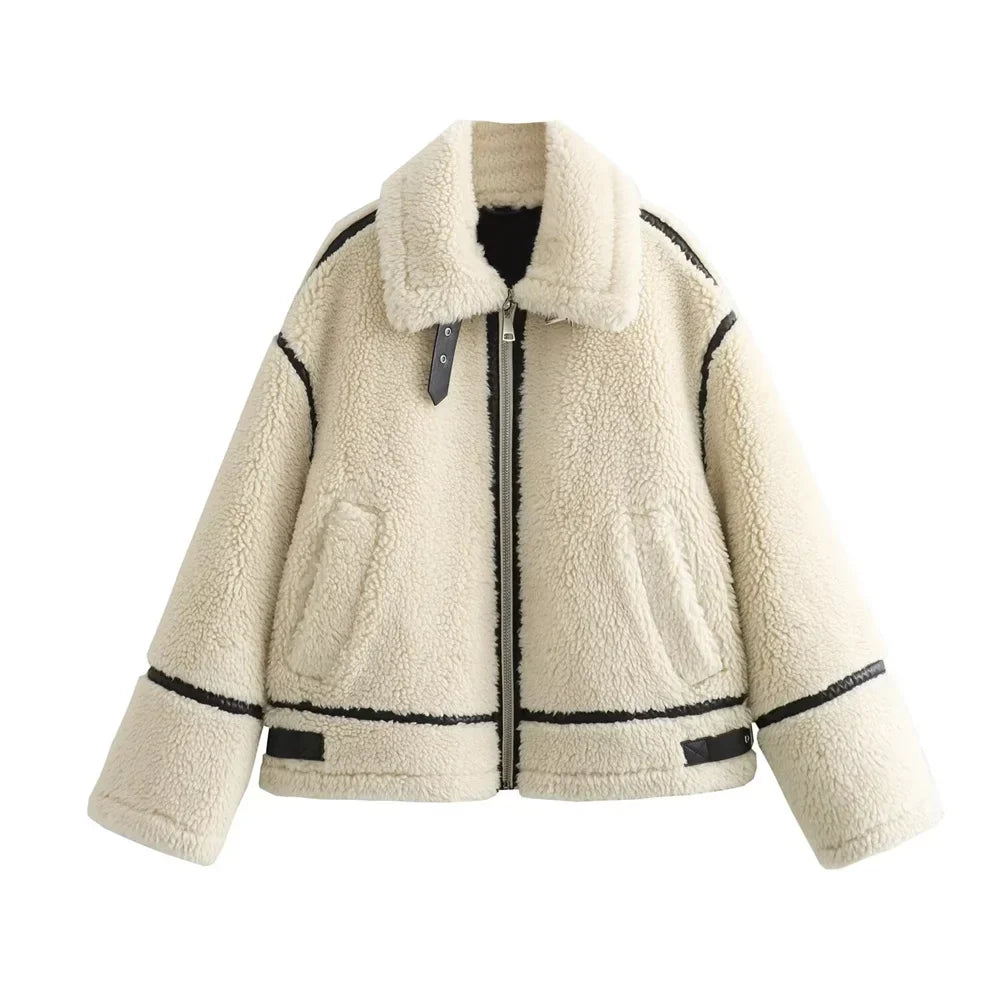 Chaqueta Femenina Afelpada Teddy con Detalles en Cuero – Oslo