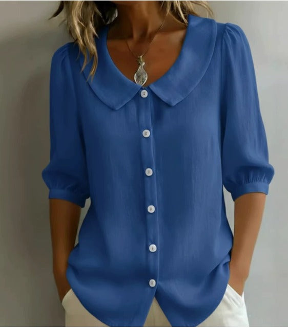 Emma | Camisa de algodón de manga media con cuello Claudine