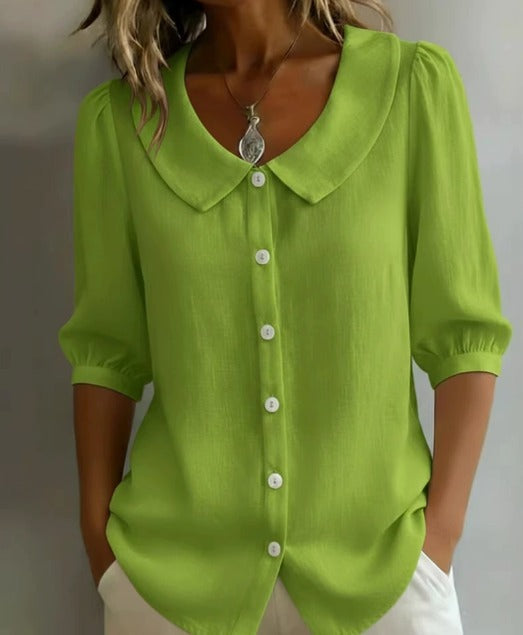 Emma | Camisa de algodón de manga media con cuello Claudine
