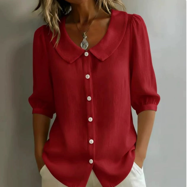 Emma | Camisa de algodón de manga media con cuello Claudine