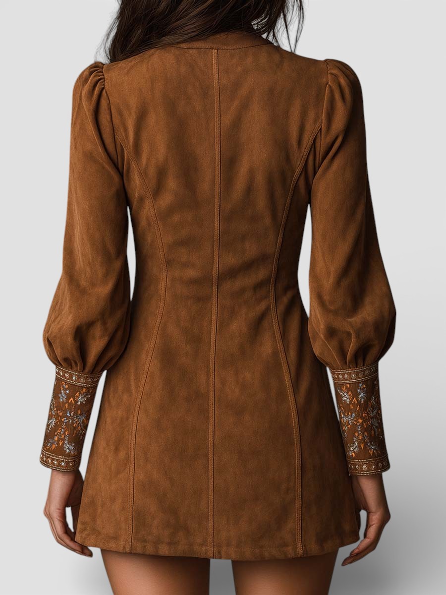Vestido Femenino Corto Boho de Ante con Bordado Floral – Marrakesh