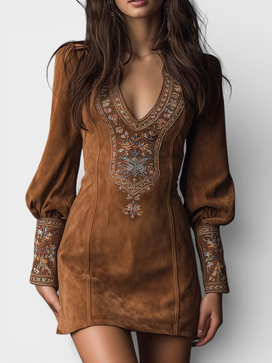Vestido Femenino Corto Boho de Ante con Bordado Floral – Marrakesh