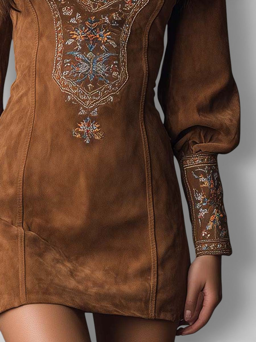 Vestido Femenino Corto Boho de Ante con Bordado Floral – Marrakesh