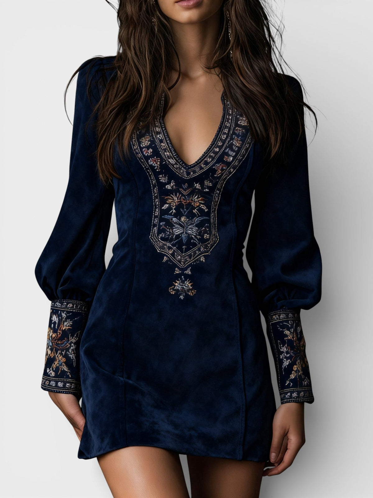 Vestido Femenino Corto Boho de Ante con Bordado Floral – Marrakesh