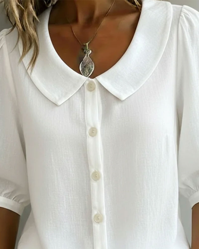 Emma | Camisa de algodón de manga media con cuello Claudine
