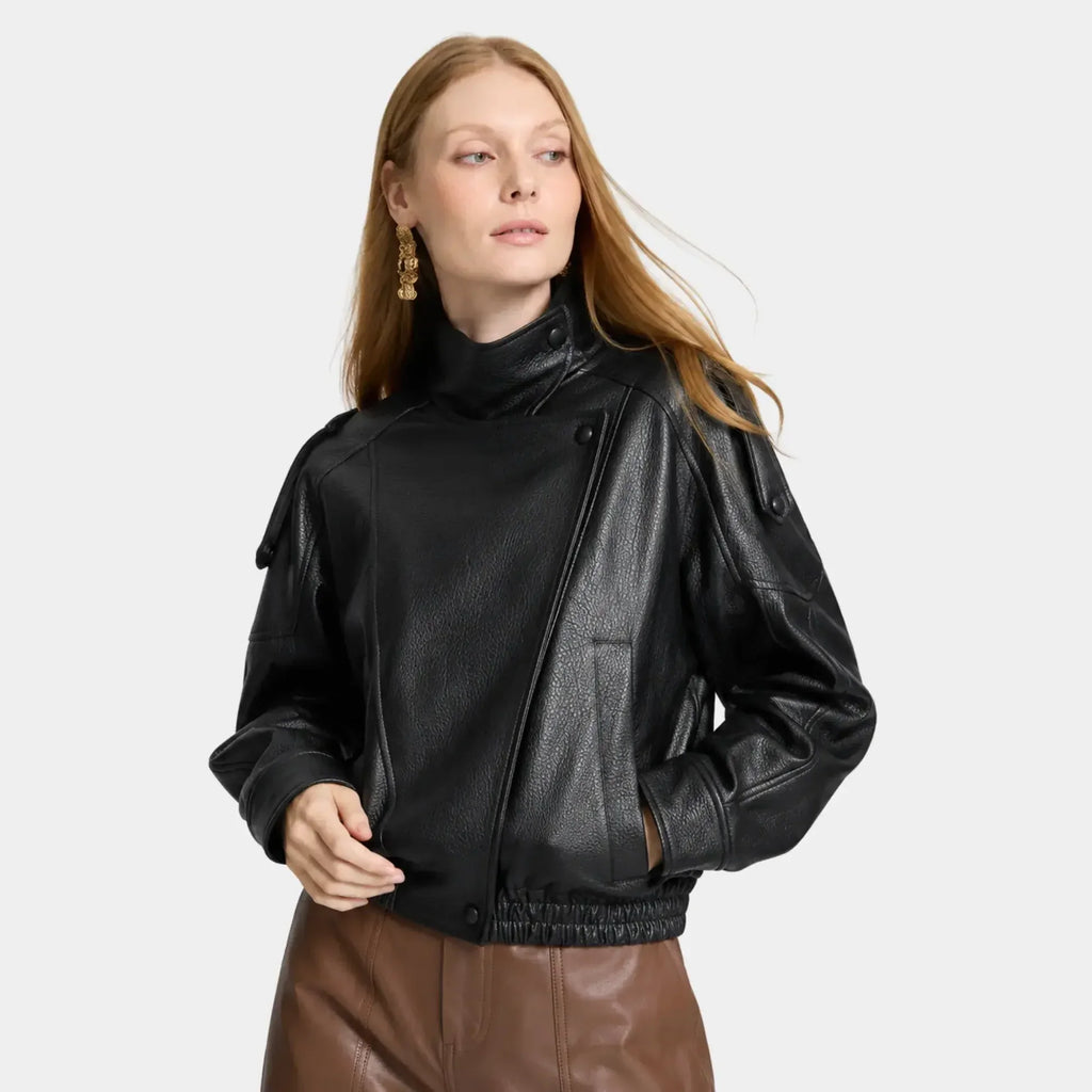 Chaqueta Femenina de Piel Premium Oversized Cuello Alto – Bruges