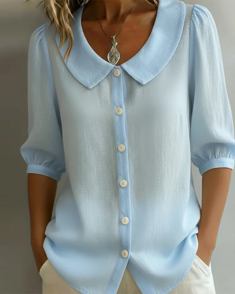 Emma | Camisa de algodón de manga media con cuello Claudine
