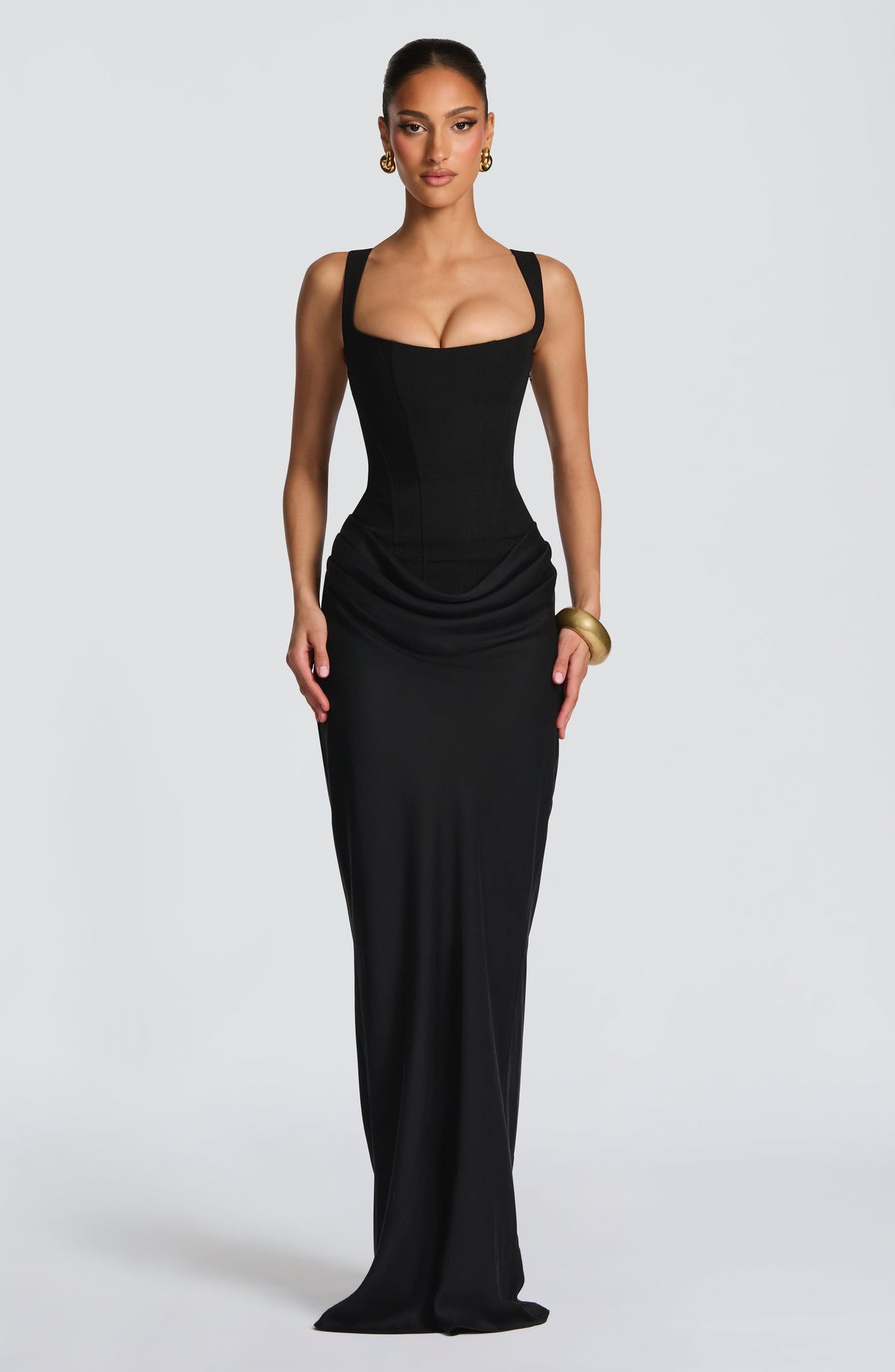 Vestido Largo con Corsé Estructurado y Escote Cuadrado – Mia