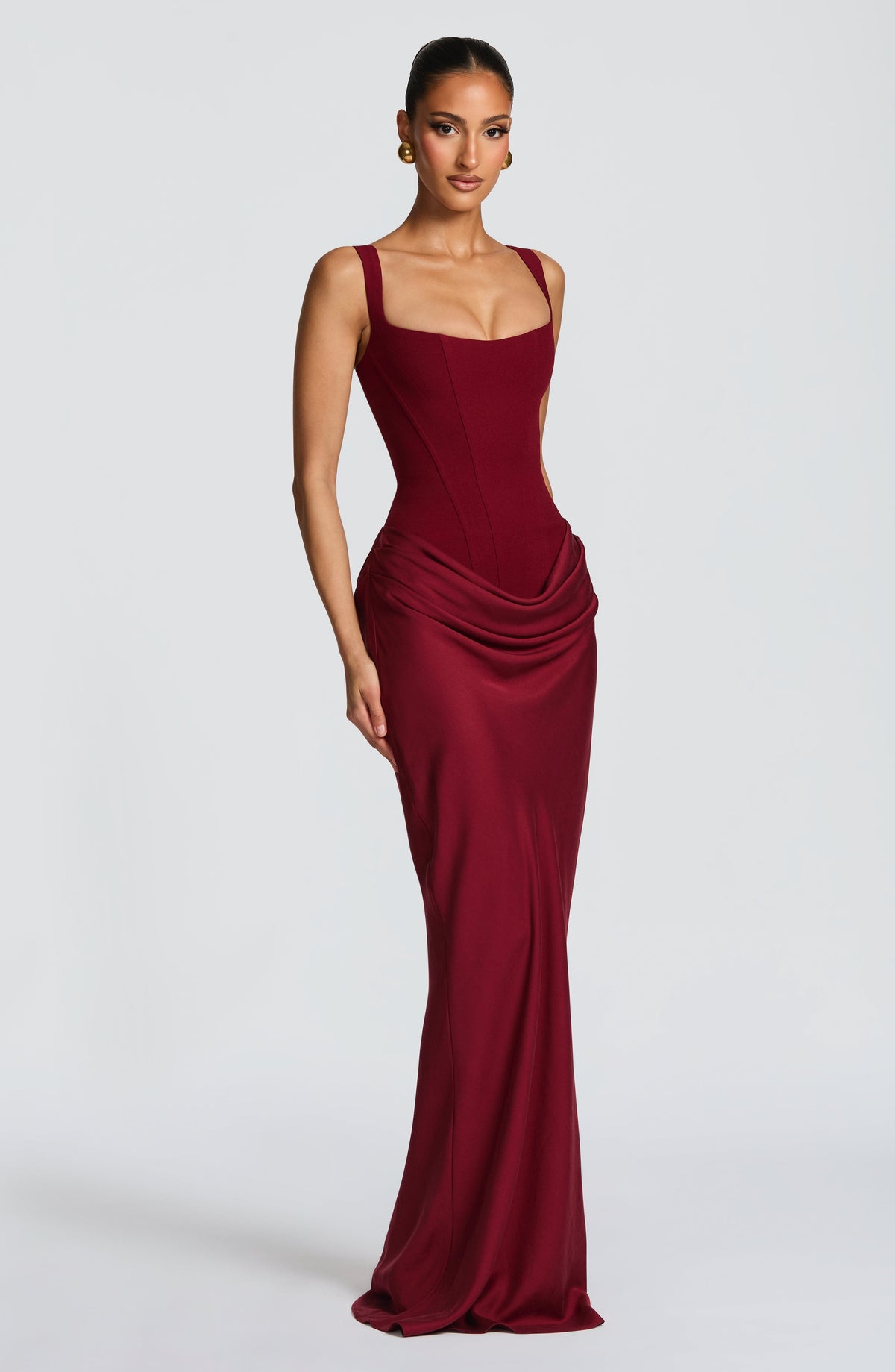 Vestido Largo con Corsé Estructurado y Escote Cuadrado – Mia