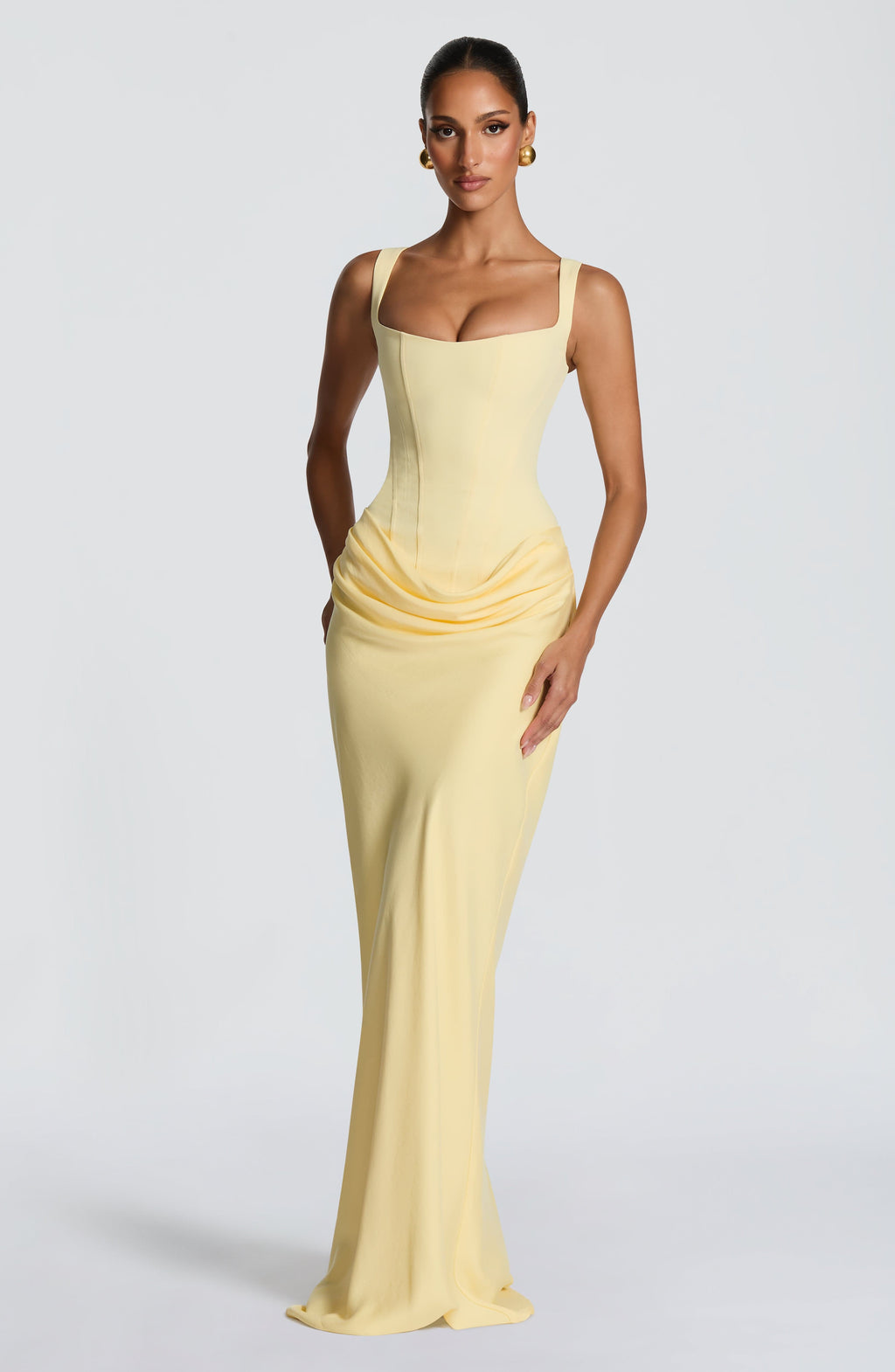 Vestido Largo con Corsé Estructurado y Escote Cuadrado – Mia