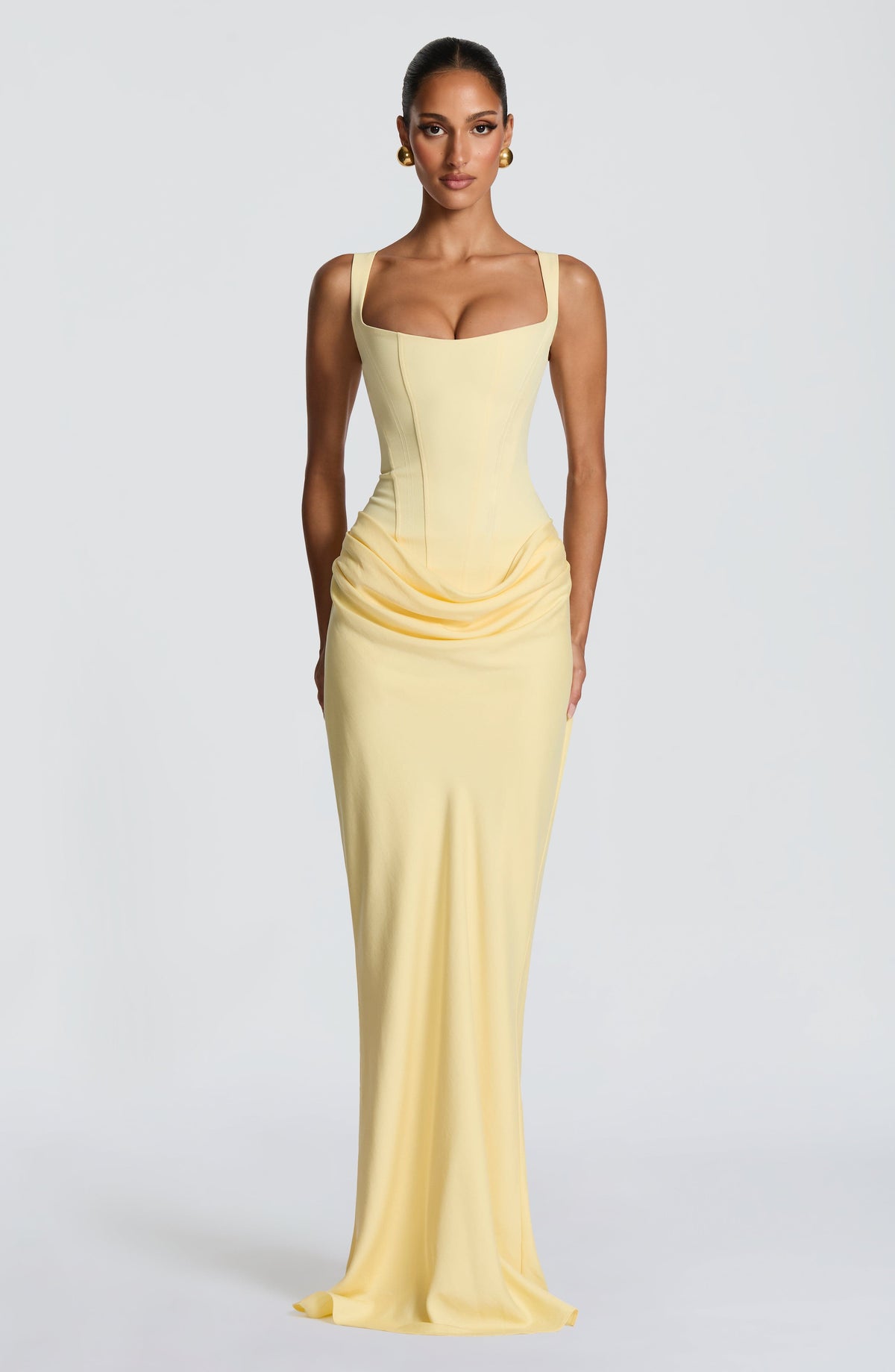 Vestido Largo con Corsé Estructurado y Escote Cuadrado – Mia