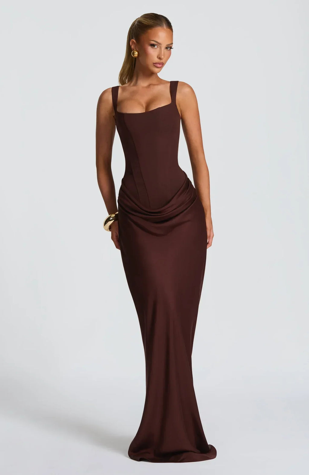 Vestido Largo con Corsé Estructurado y Escote Cuadrado – Mia