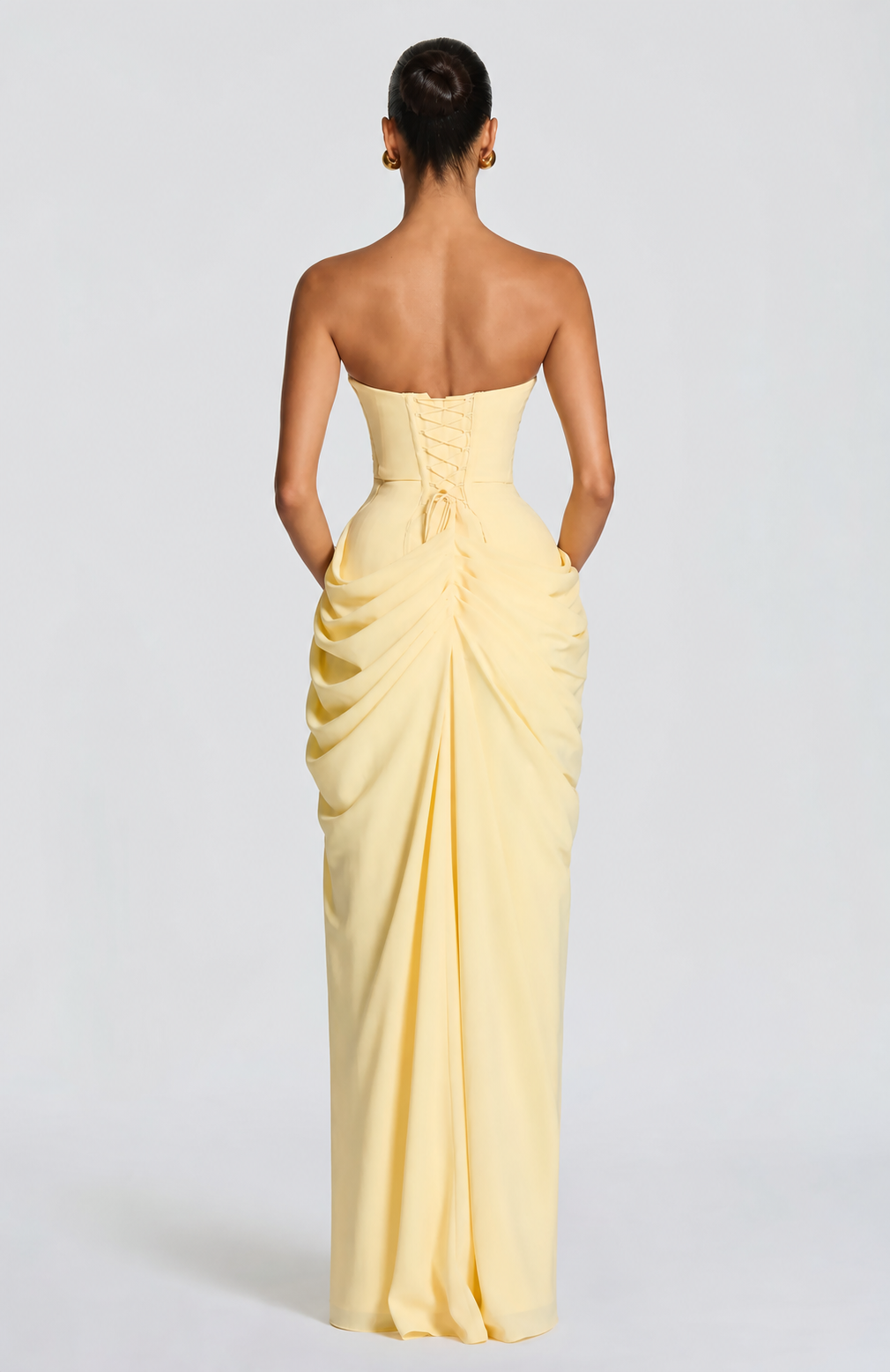 Vestido Largo de Fiesta Drapeado Strapless con Abertura - Mónaco
