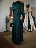 Vestido Femenino Largo de Satén Hombro Caído con Manga Amplia – Firenze