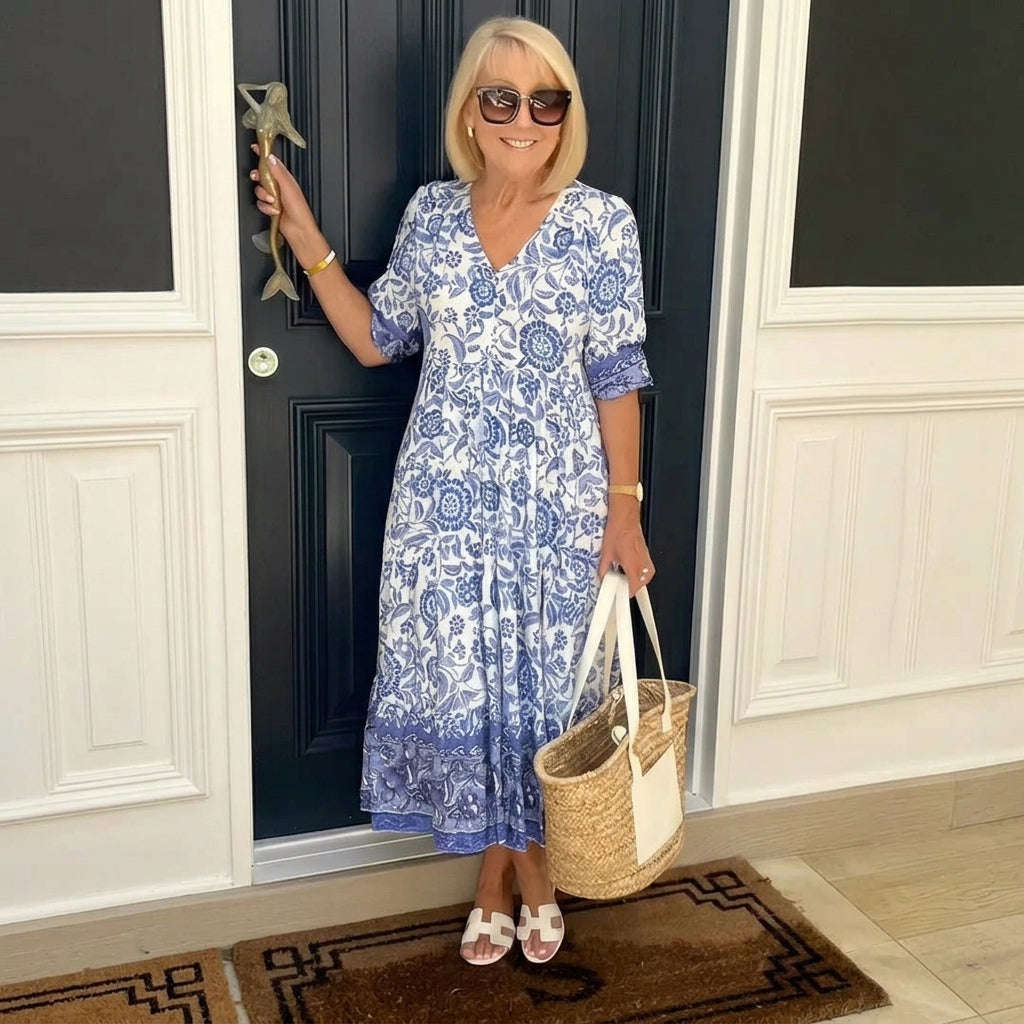 Ellie | Vestido Floral Elegante con Cuello en V