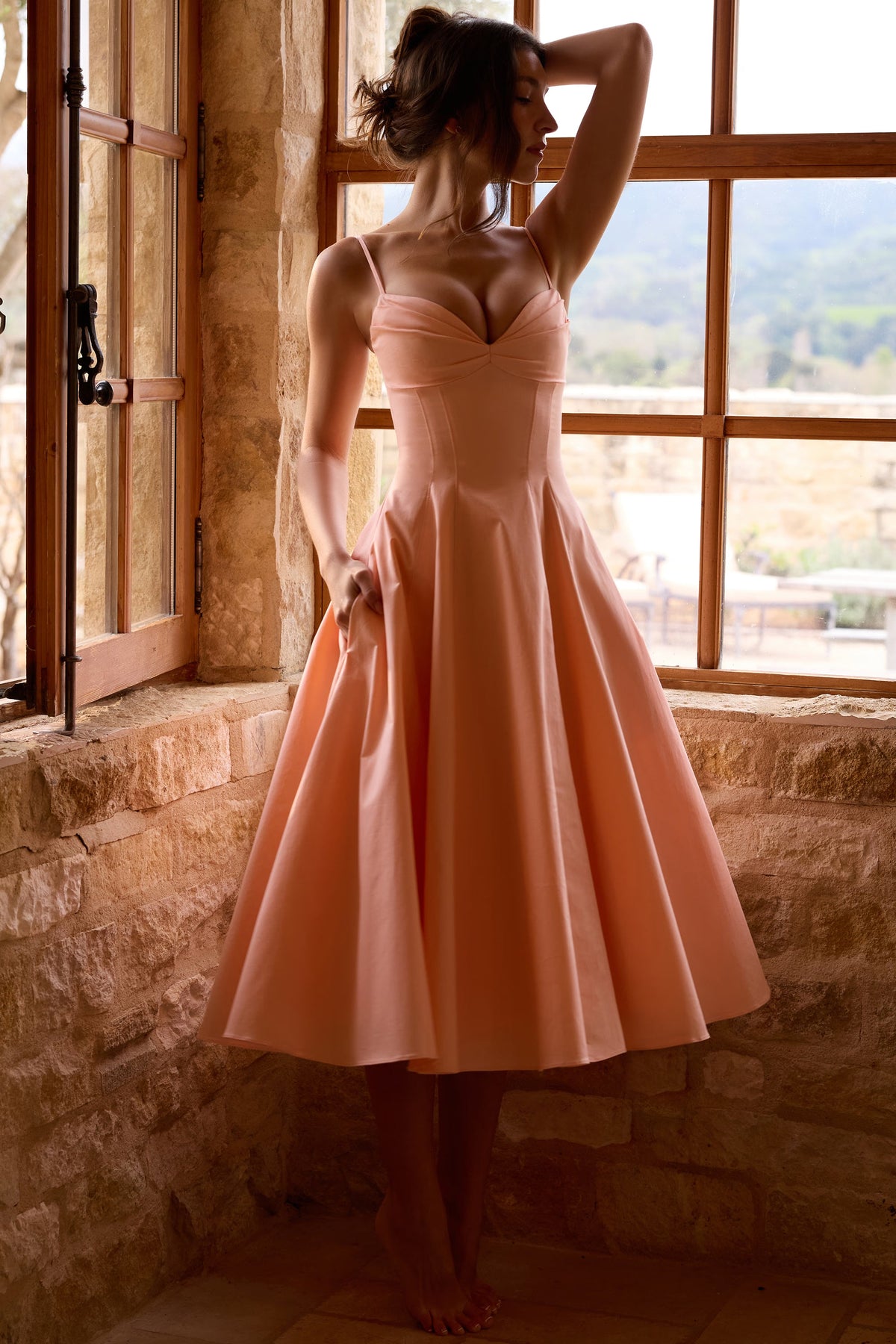 Vestido Midi Evasé con Escote Corazón - Amalfi