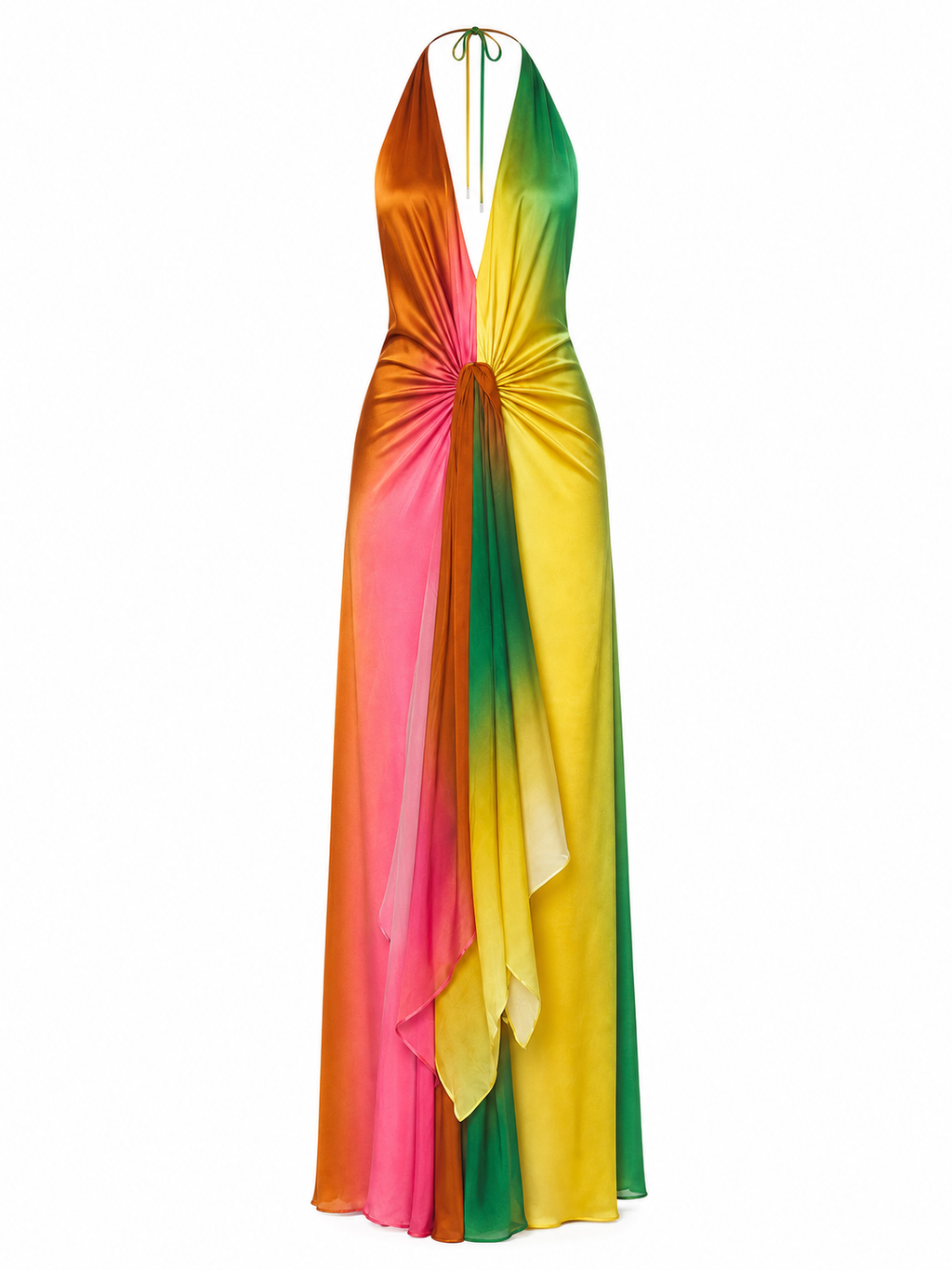 Vestido Largo Asimétrico Tie Dye en Satén con Nudo – Copacabana