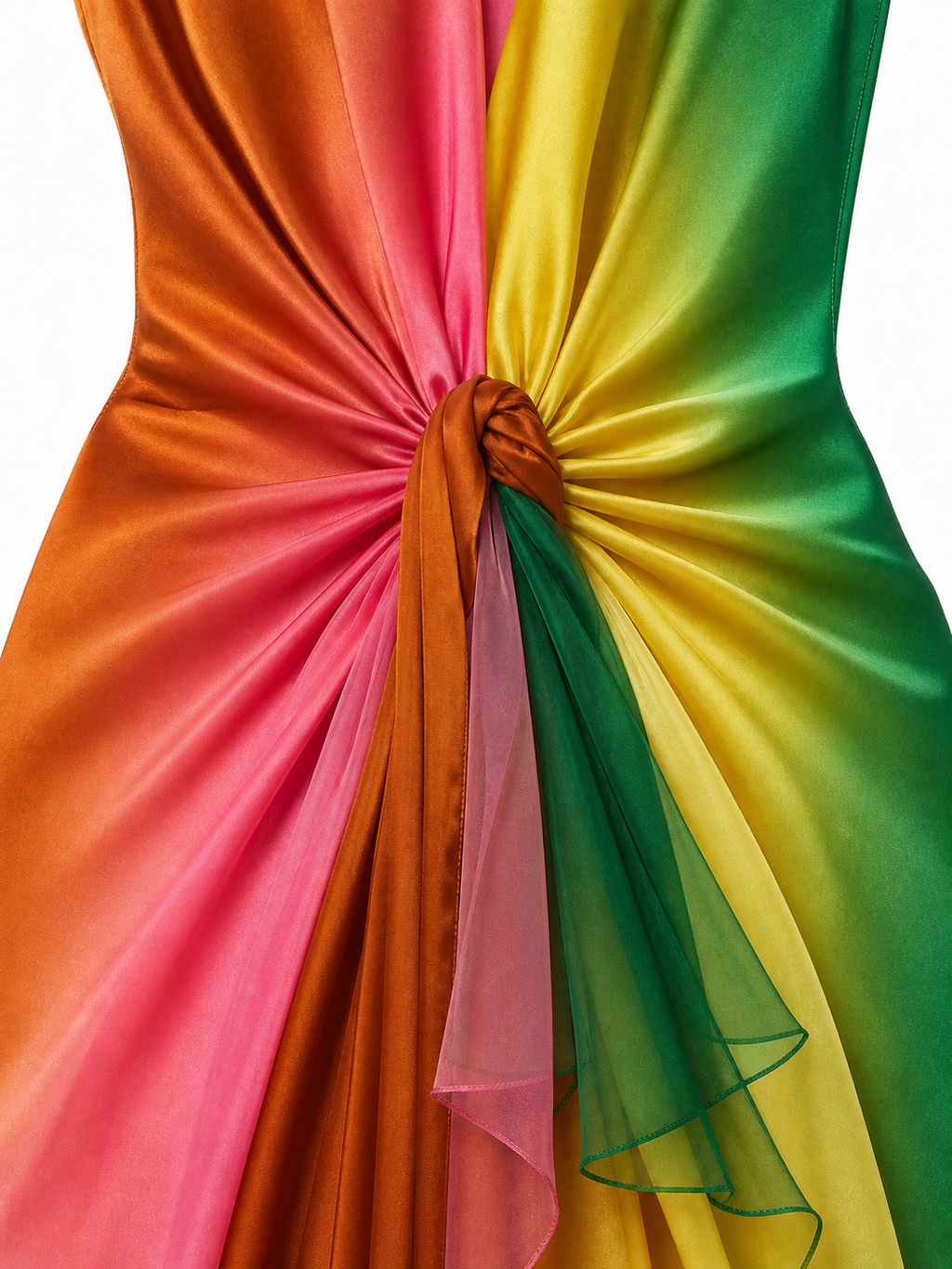 Vestido Largo Asimétrico Tie Dye en Satén con Nudo – Copacabana