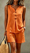 Solana | Conjunto de algodón y lino con top de botones y short