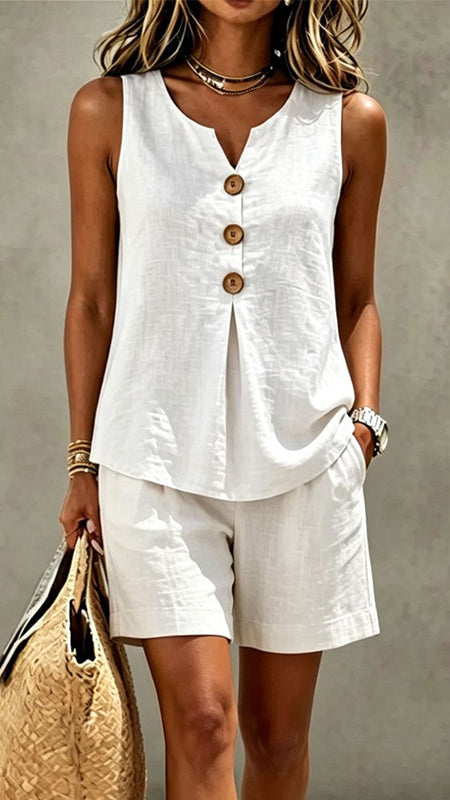 Solana | Conjunto de algodón y lino con top de botones y short
